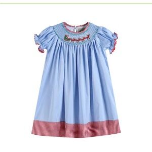 Santa and Sleigh smocked bishop dress by lil cactus brand